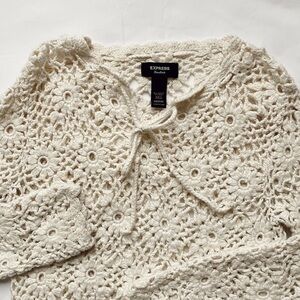 Express Y2K Hand Knit Floral Crochet Cardigan